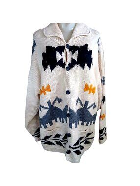 True Vintage XL Sweater Cardigan Jacket Peru Wool Knit Southwestern Coleccion